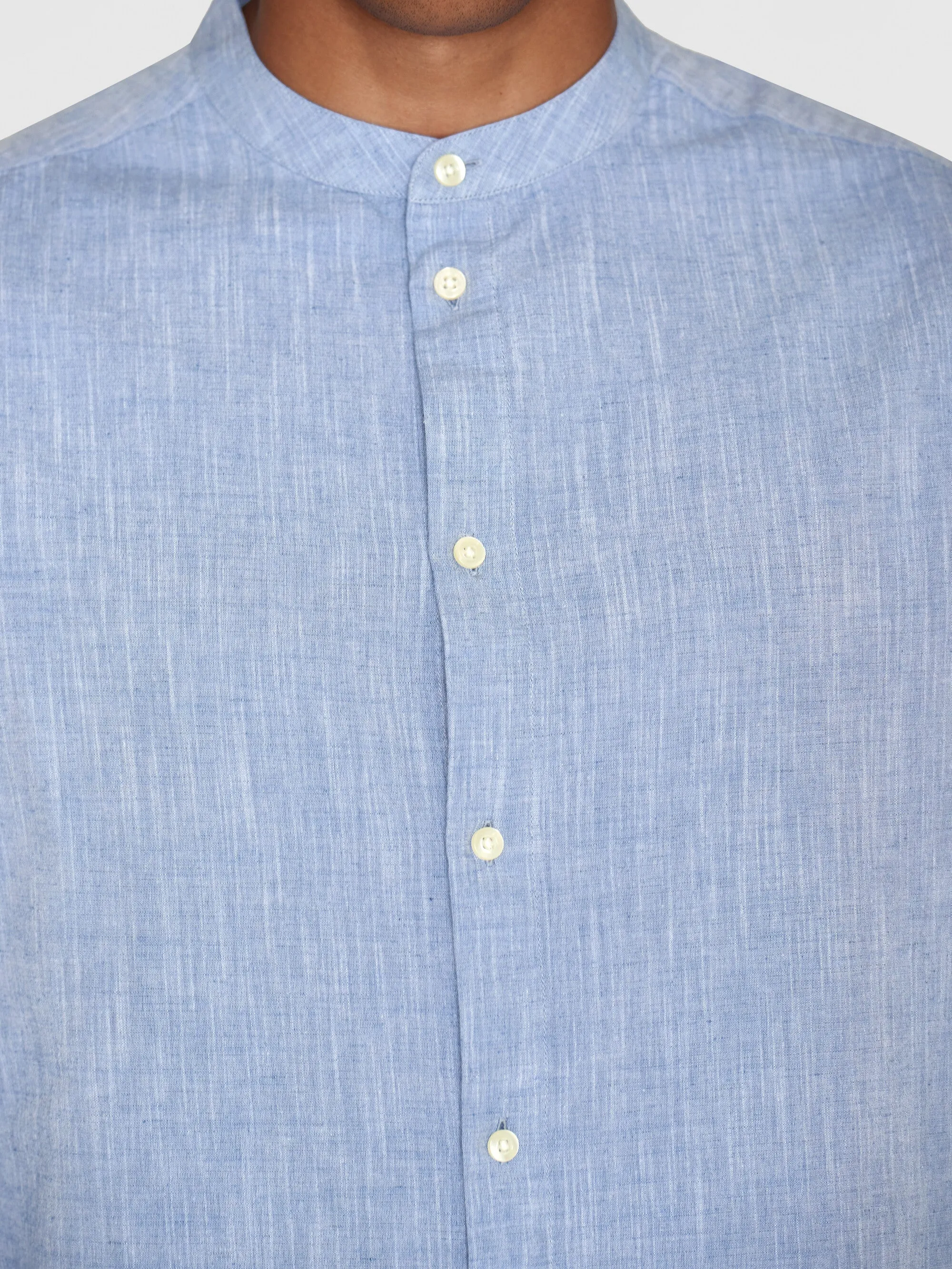 Custom fit linen stand collar shirt - Moonlight Blue