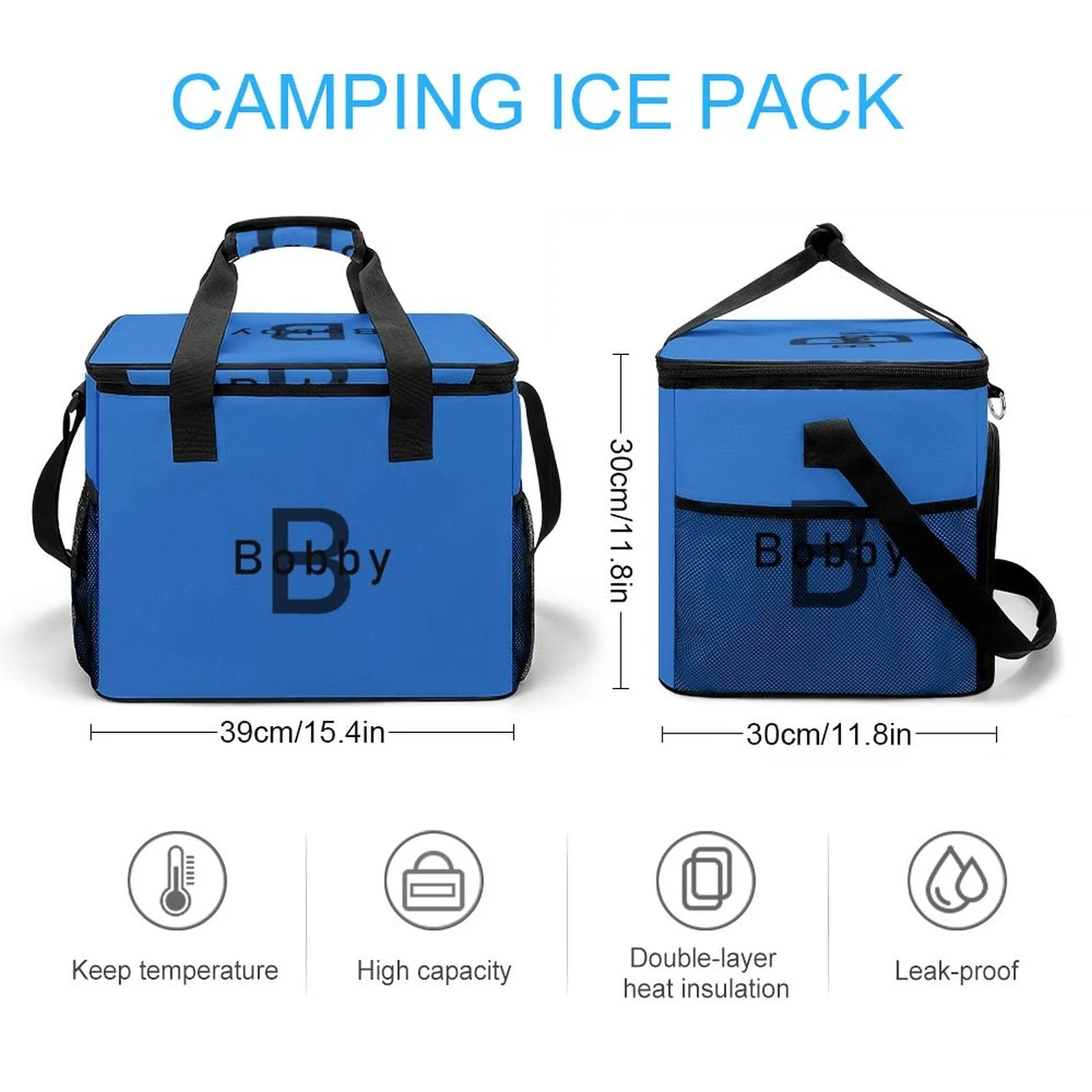 Custom Name Blue Camping Ice Pack Insulated Lunch Bag