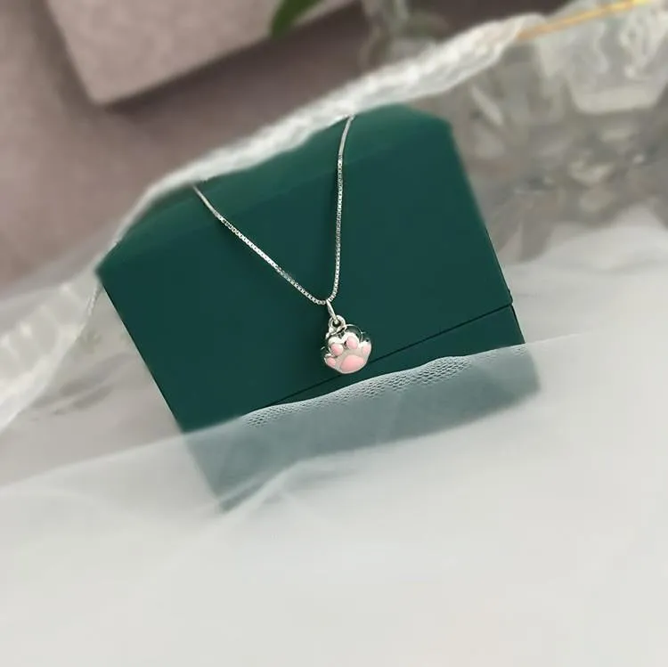 Cute Pink Bell Cat Claw Necklace