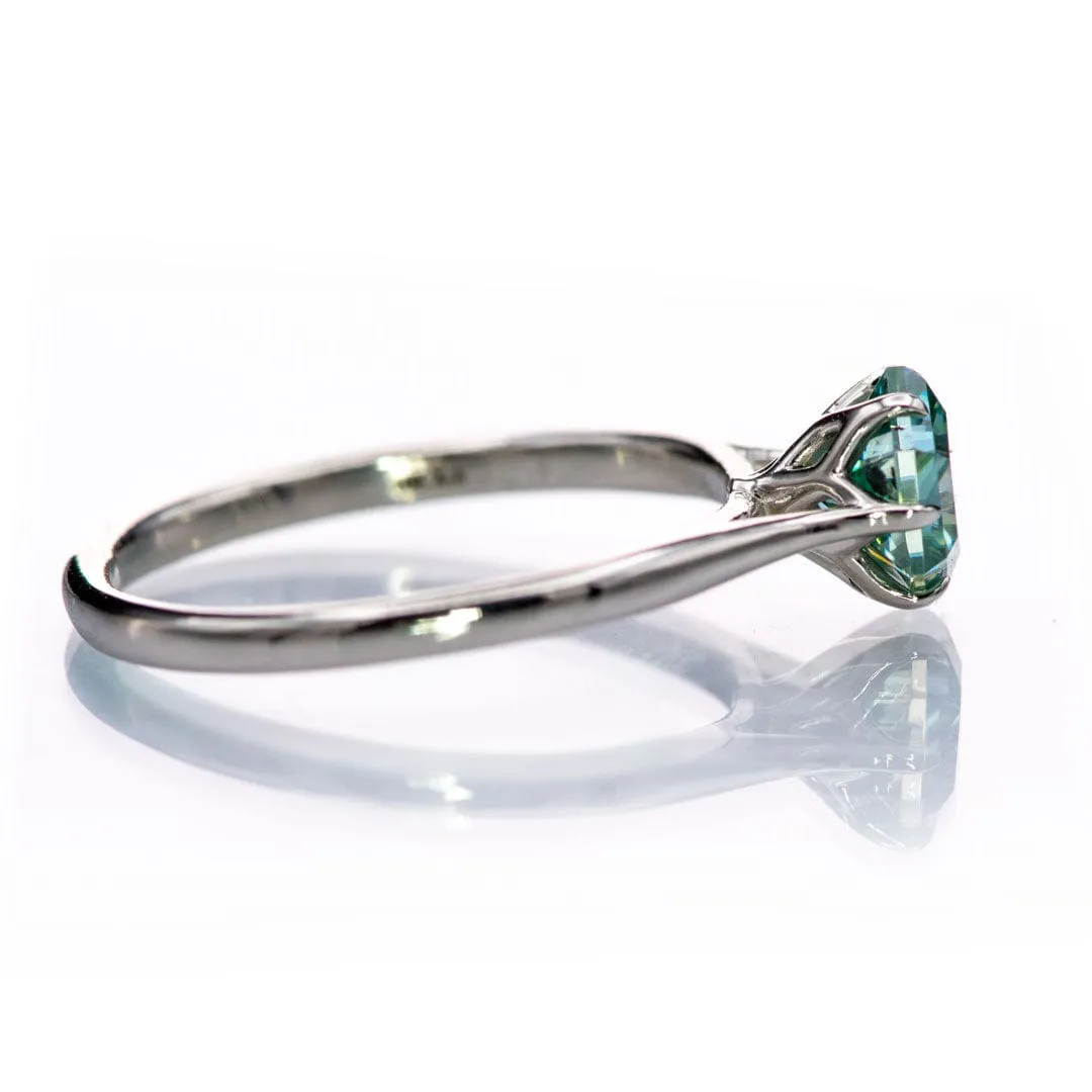 Dahlia Solitaire - Hexagon Brilliant Cut Teal Blue Moissanite 6-Prong 10k White Gold Engagement Ring