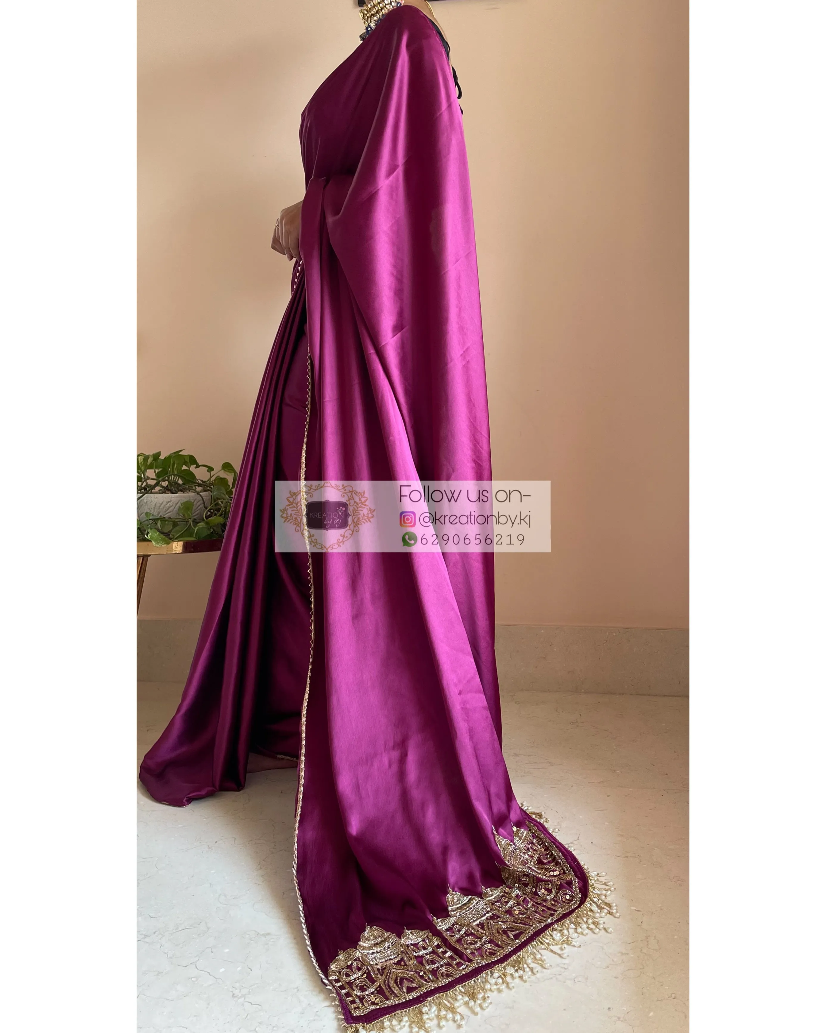 Dark Purple Satin Silk Taj Mahal Saree