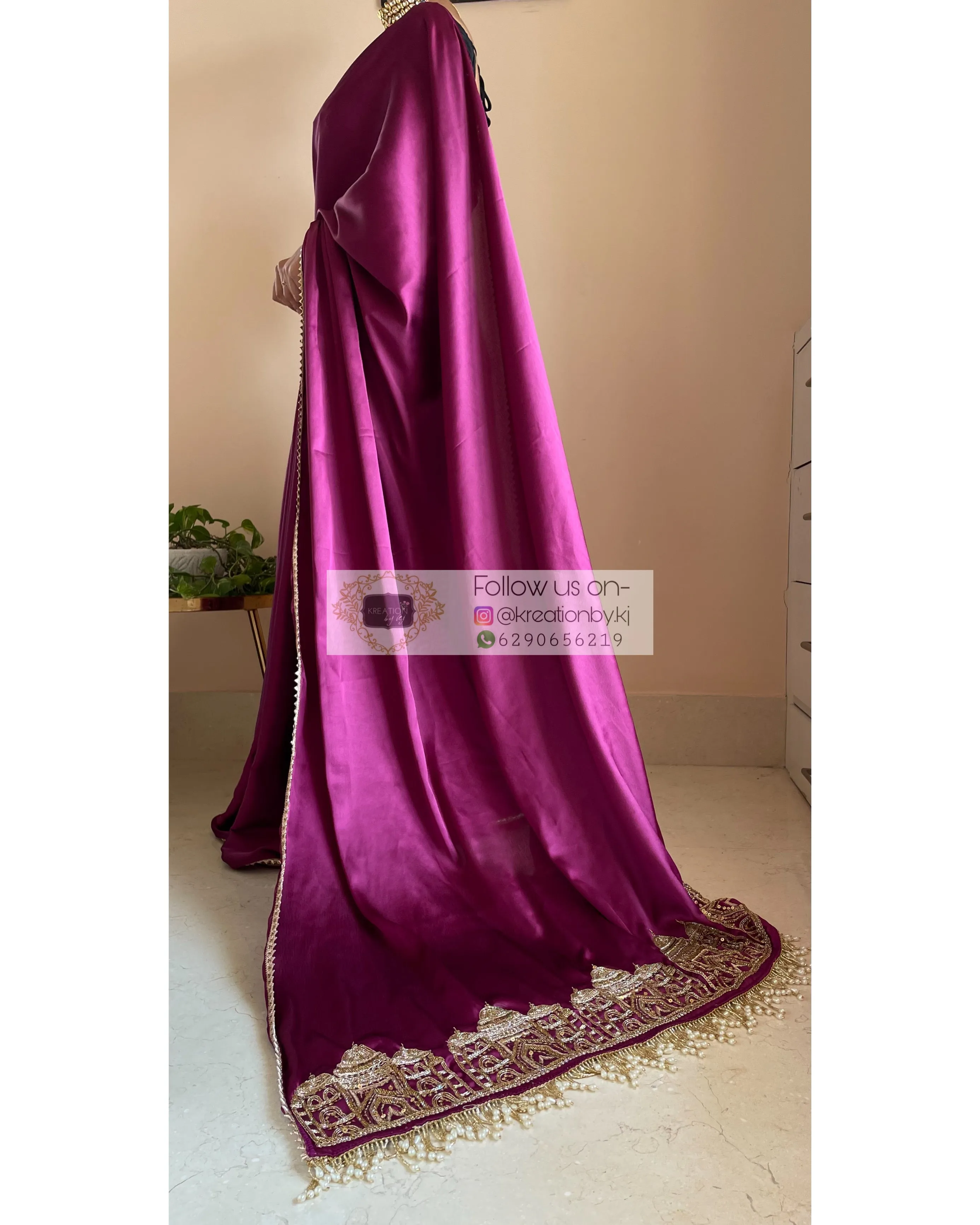 Dark Purple Satin Silk Taj Mahal Saree