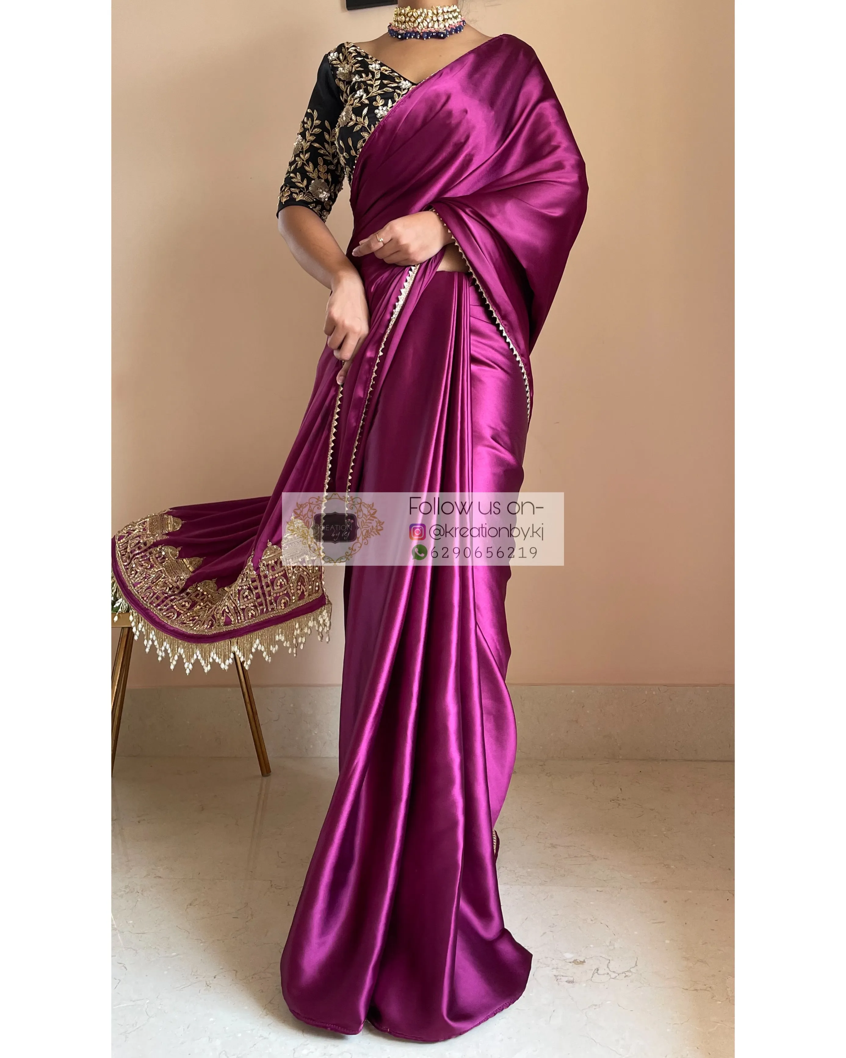 Dark Purple Satin Silk Taj Mahal Saree