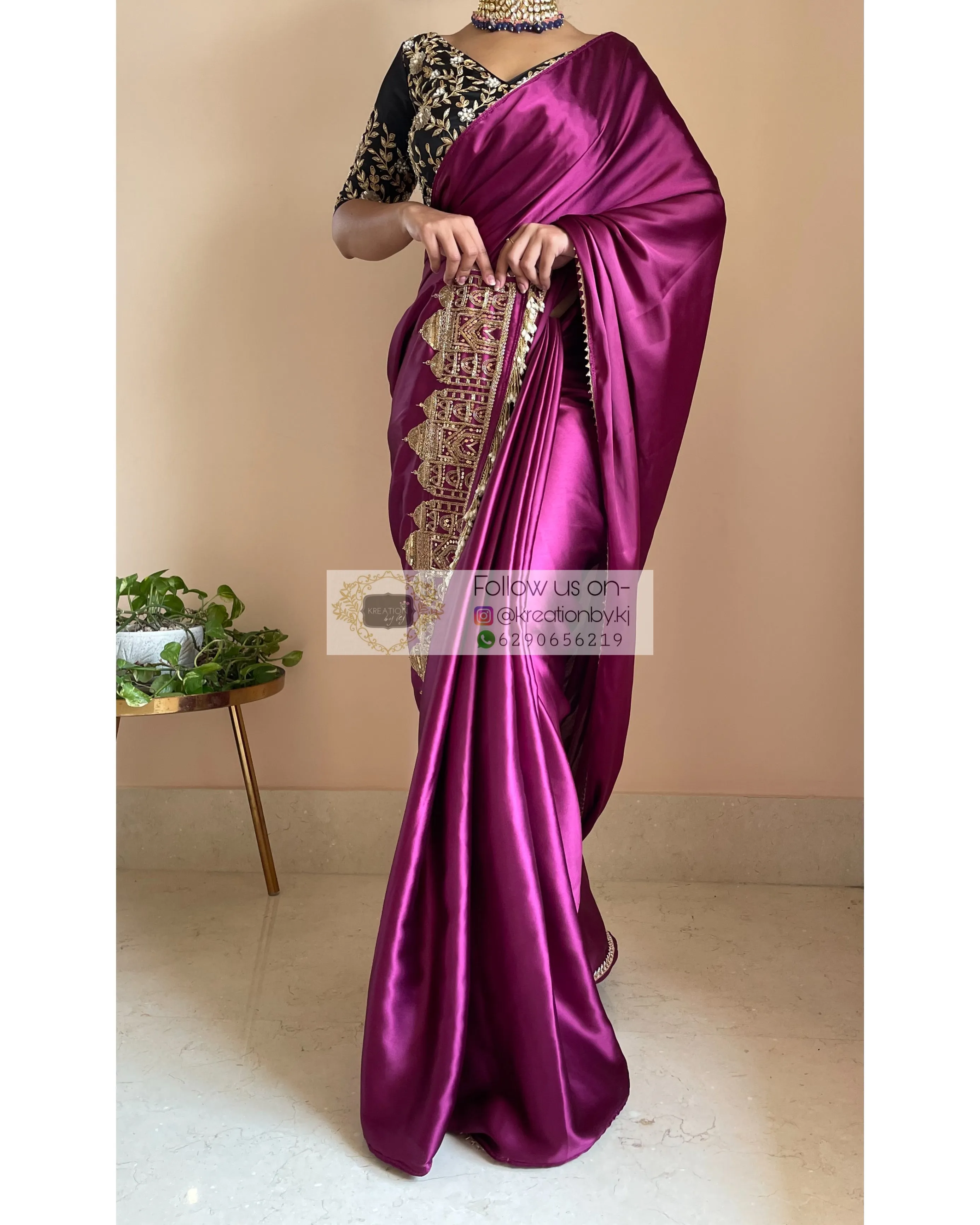 Dark Purple Satin Silk Taj Mahal Saree