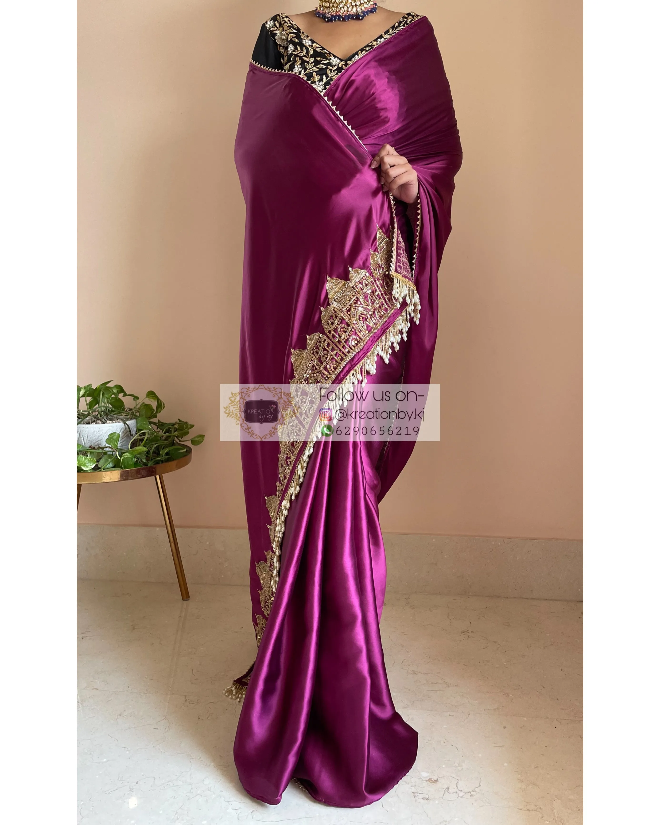 Dark Purple Satin Silk Taj Mahal Saree