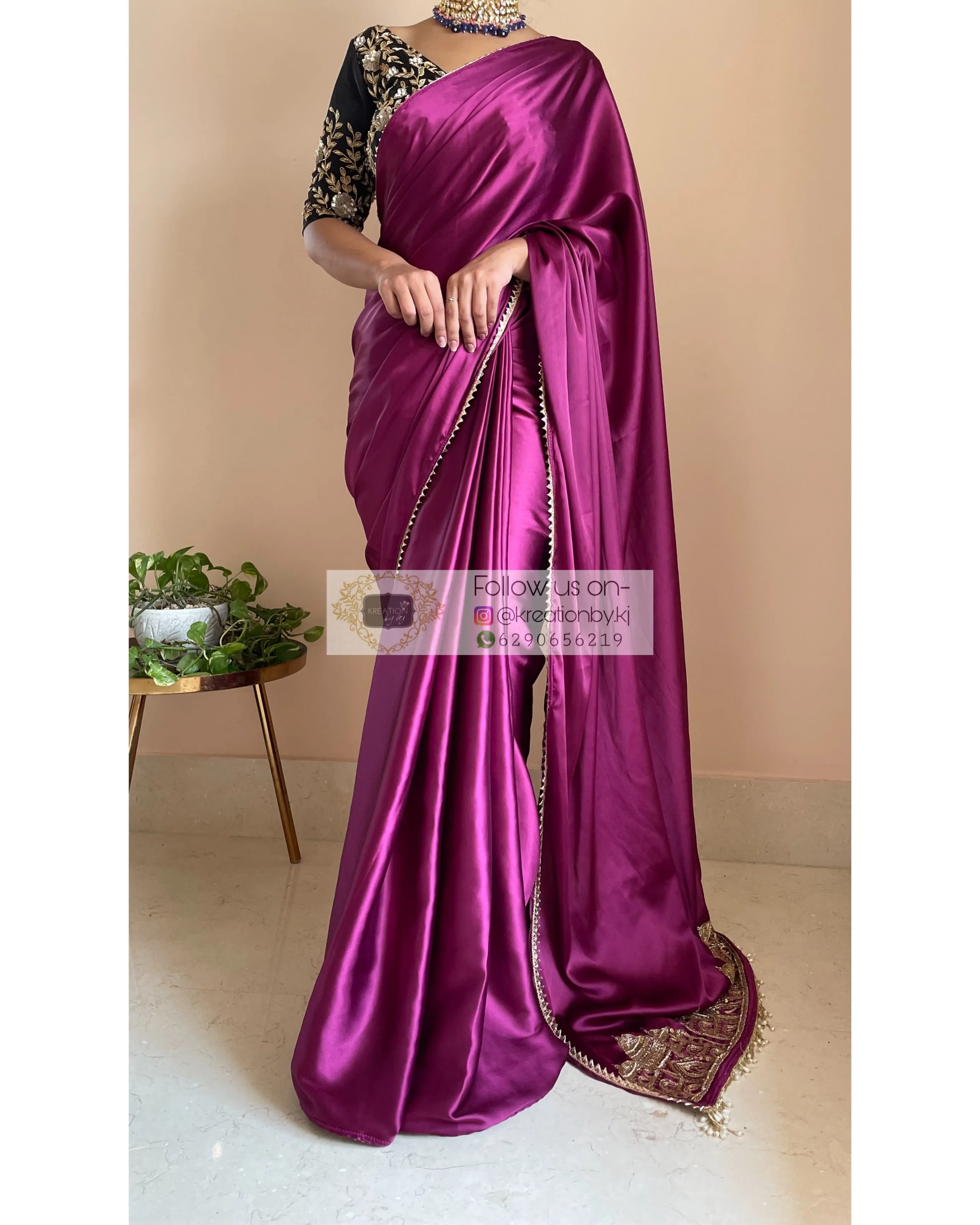 Dark Purple Satin Silk Taj Mahal Saree