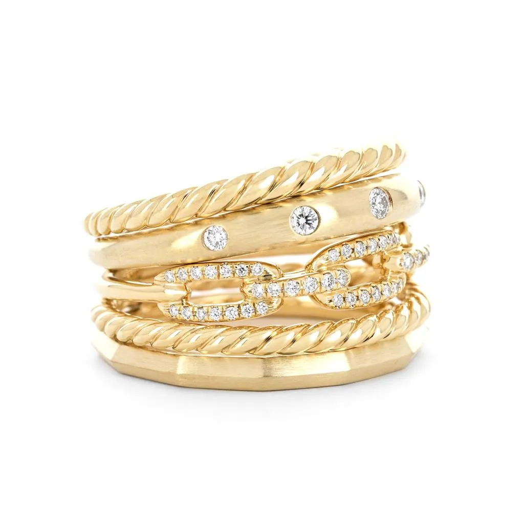 David Yurman 0.26ctw Stax Five Row Ring, Size 4.5 - 18k Yellow Gold