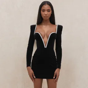 Deep V Neck Crystal Mini Dress