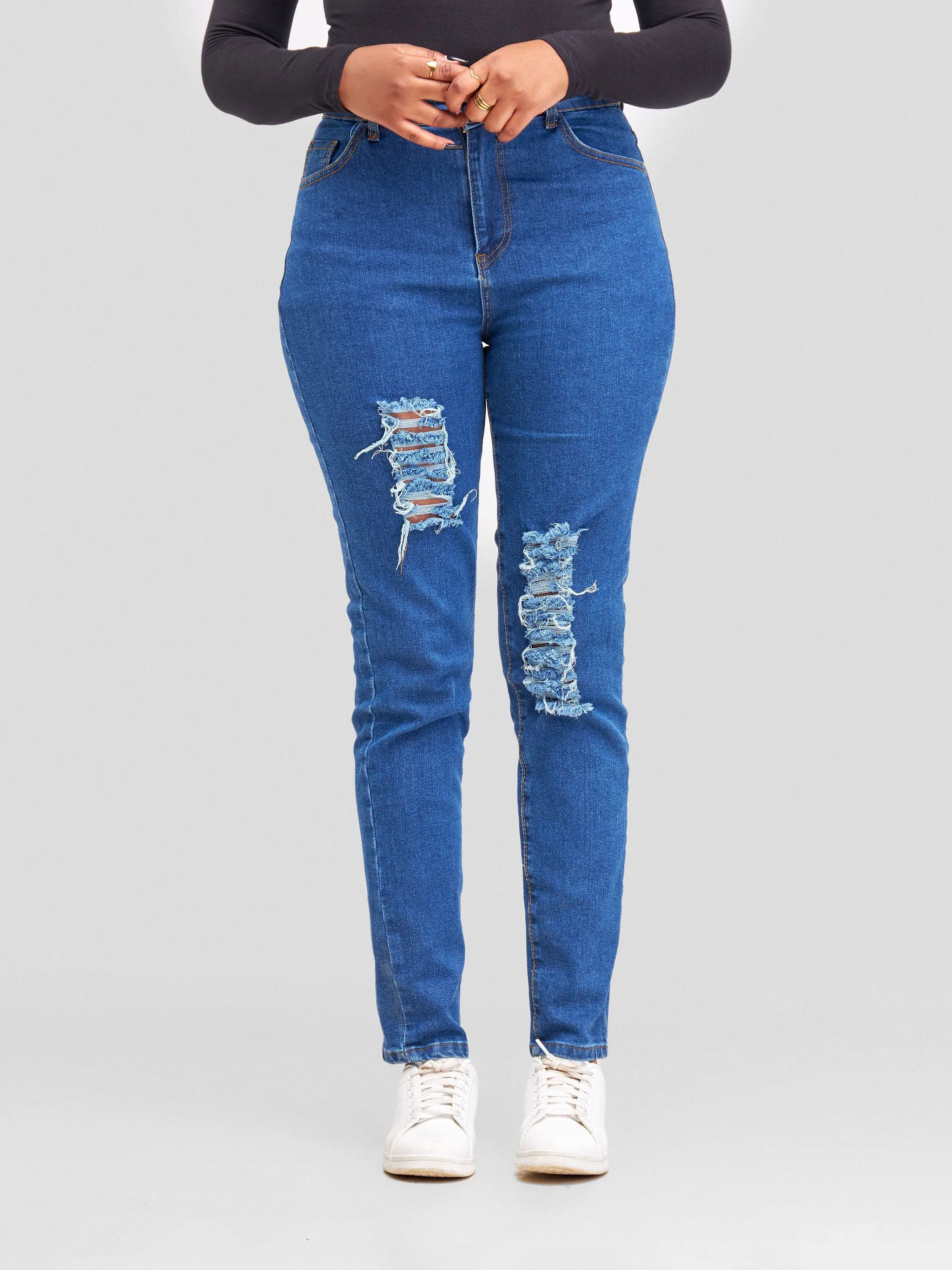 Denim Haven High Rise Skinny Ripped Jeans - Deep Blue