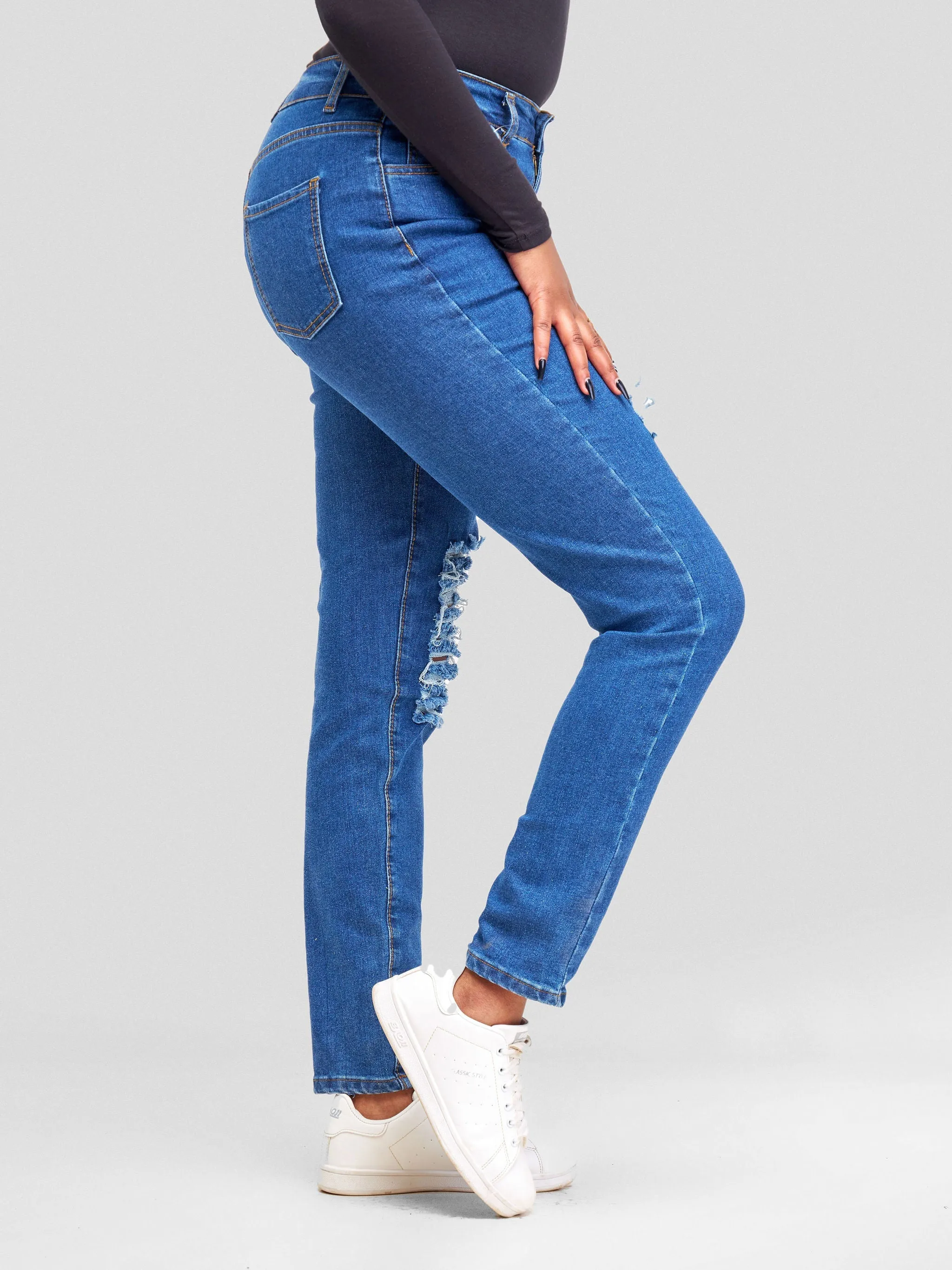 Denim Haven High Rise Skinny Ripped Jeans - Deep Blue