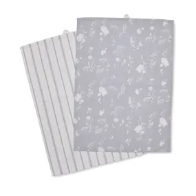 Dining Meadowsweet Floral Tea Towels Pair - White / Grey