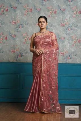 Dusty Rose Morning Glory Organza Half saree