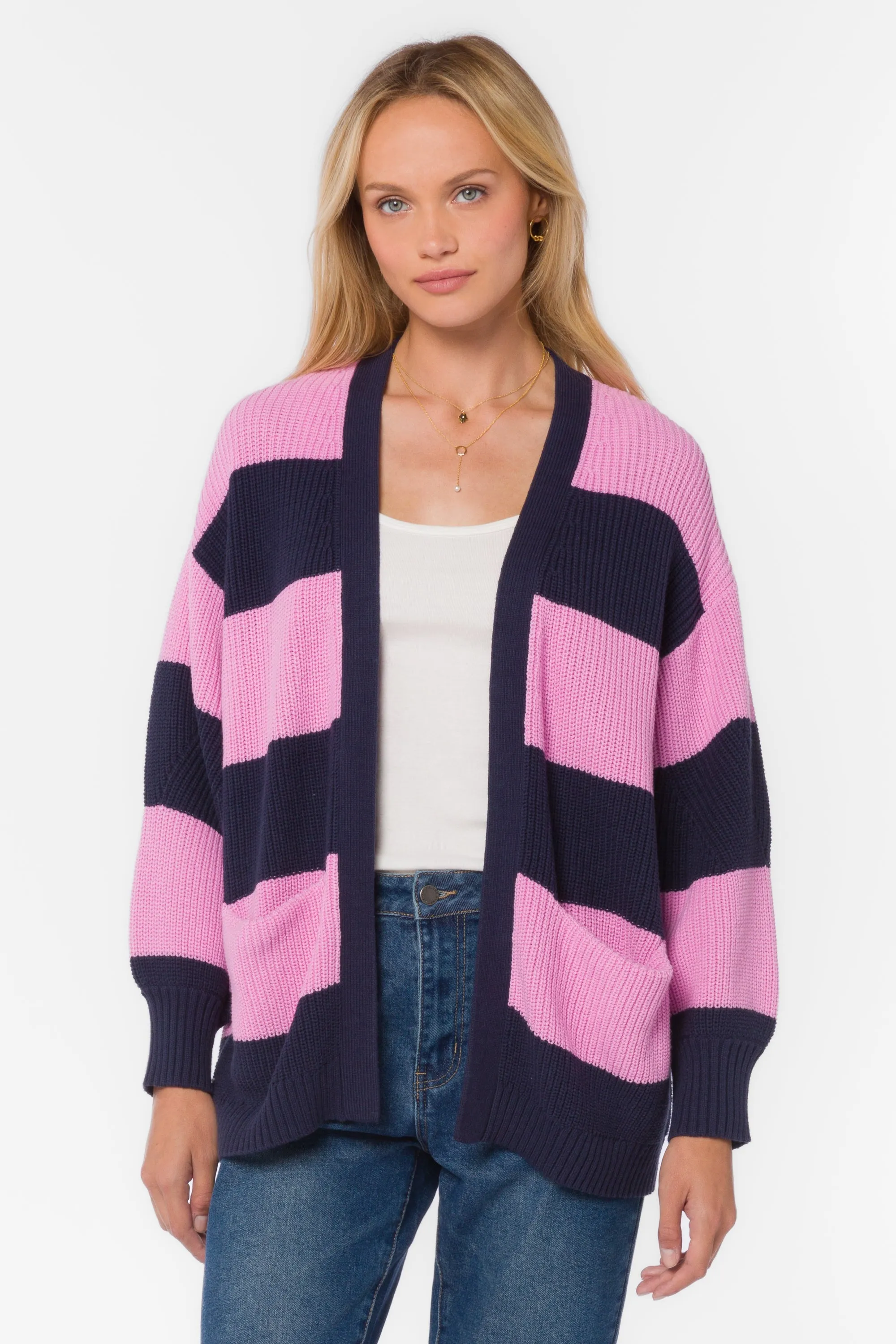 Elijah Navy Orchid Stripe Cardigan