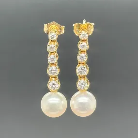 Estate 14K Y Gold Pearl & 0.65ctw G-H/SI1 Diamond Drop Earrings