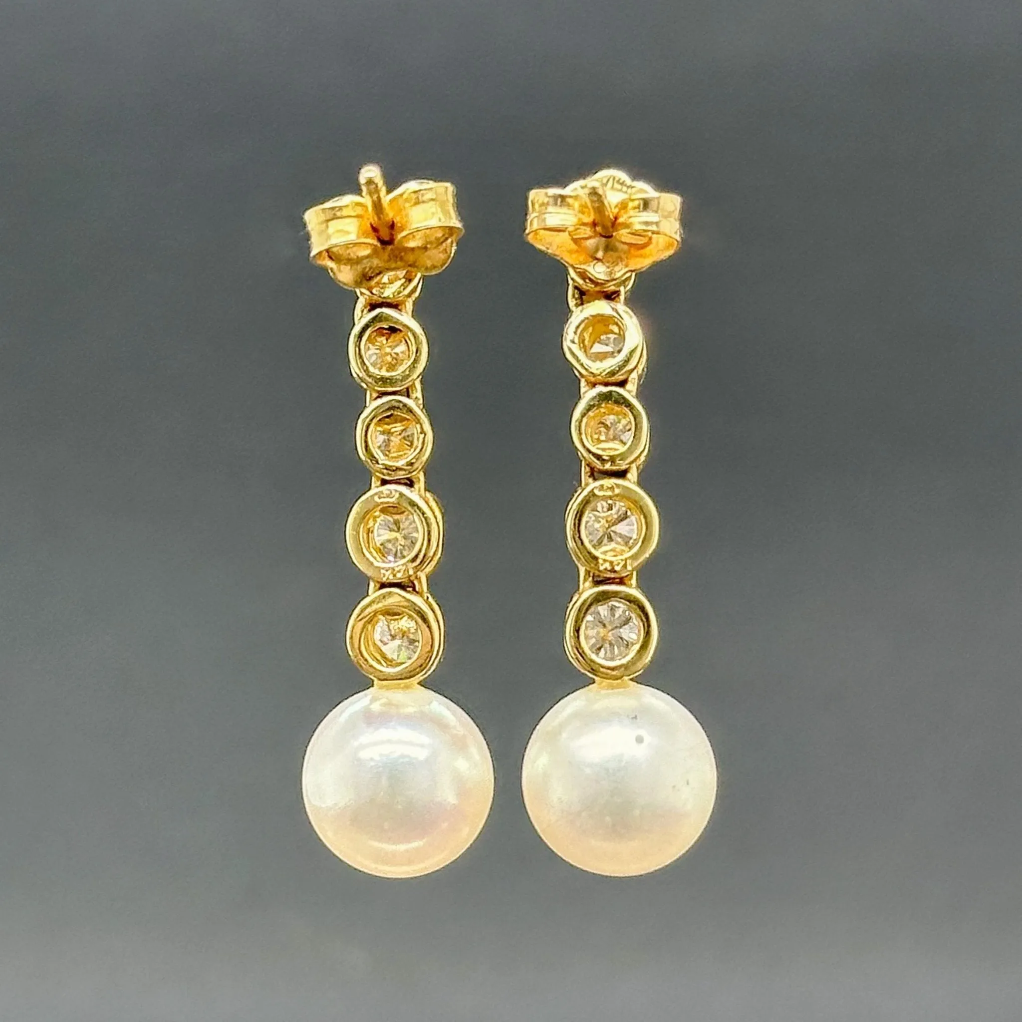 Estate 14K Y Gold Pearl & 0.65ctw G-H/SI1 Diamond Drop Earrings