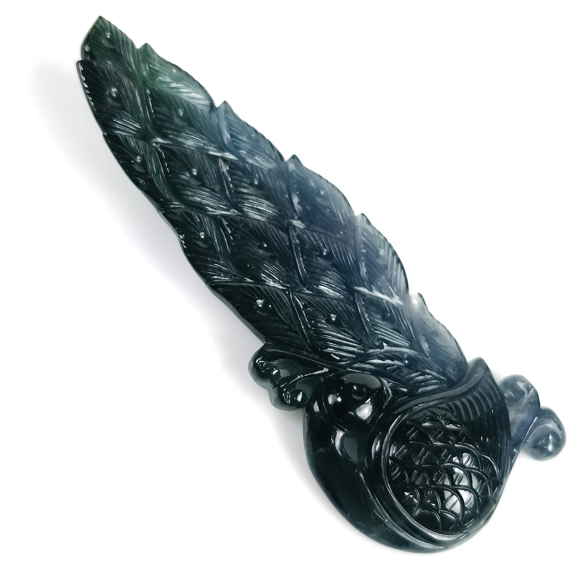 Exclusive GREEN TOURMALINE Gemstone Carving : 93.00cts Natural Untreated Tourmaline Hand Carved PEACOCK 75*28mm*7(h)