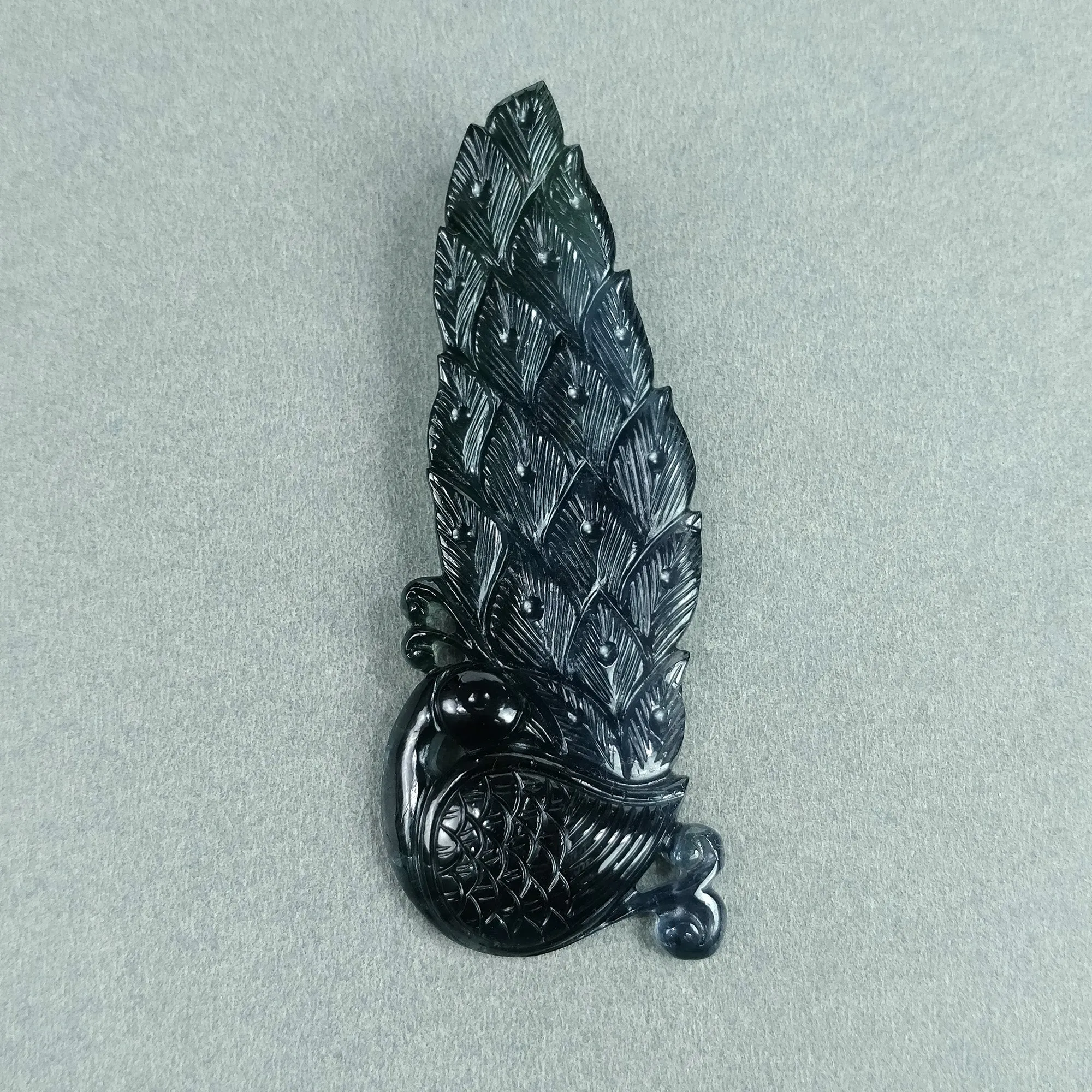 Exclusive GREEN TOURMALINE Gemstone Carving : 93.00cts Natural Untreated Tourmaline Hand Carved PEACOCK 75*28mm*7(h)