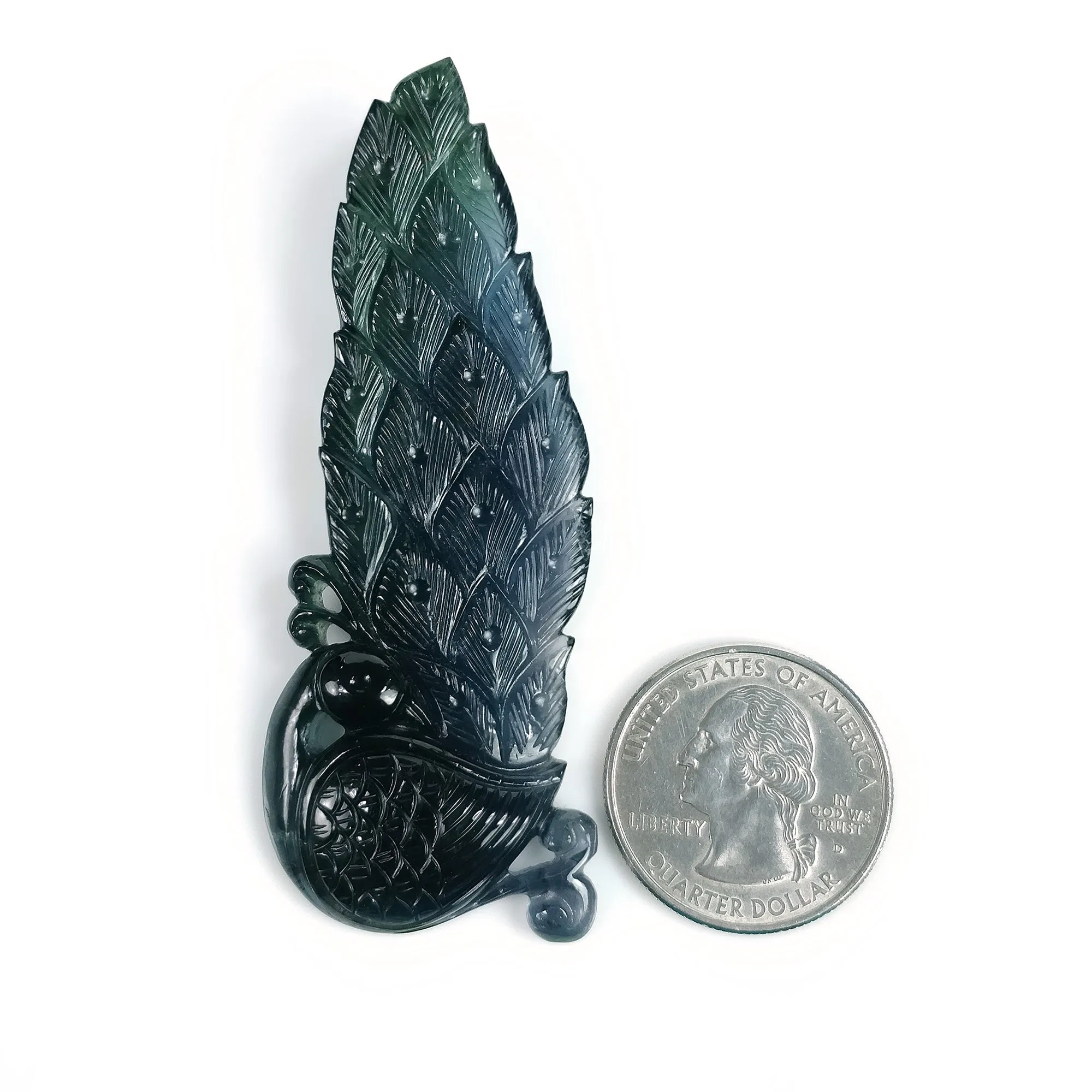 Exclusive GREEN TOURMALINE Gemstone Carving : 93.00cts Natural Untreated Tourmaline Hand Carved PEACOCK 75*28mm*7(h)