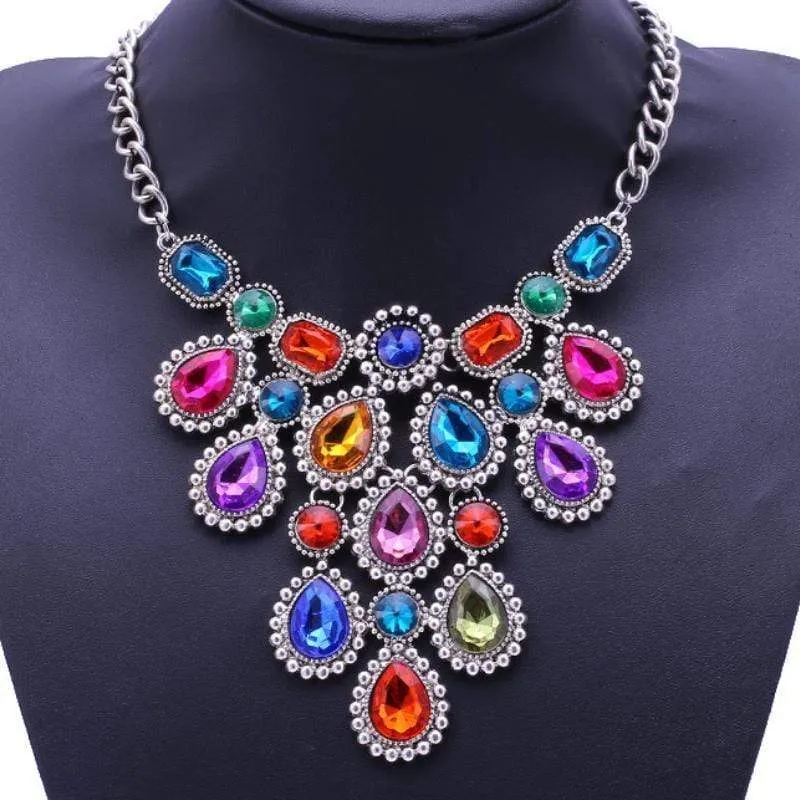 Eyes of the World Multi Crystal Statement Necklace