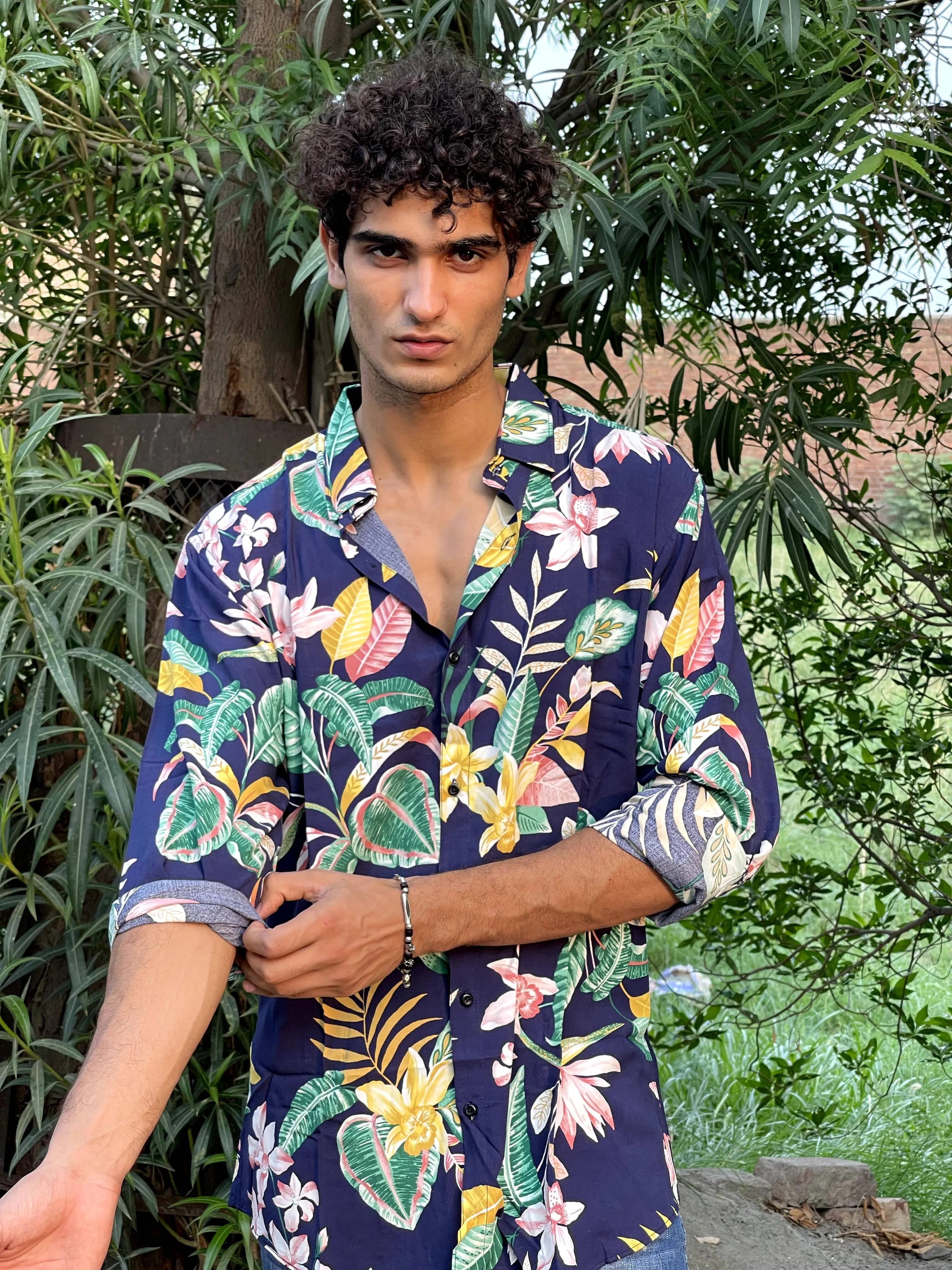 Floral Print Shirt - Navy Blue