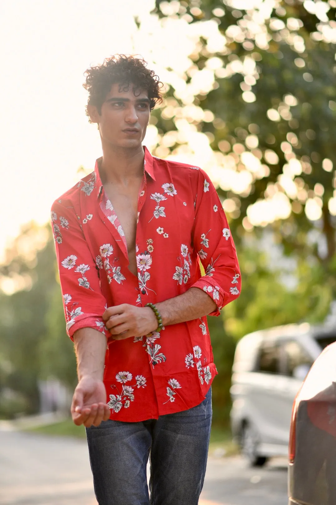 Floral Print Shirt - Red