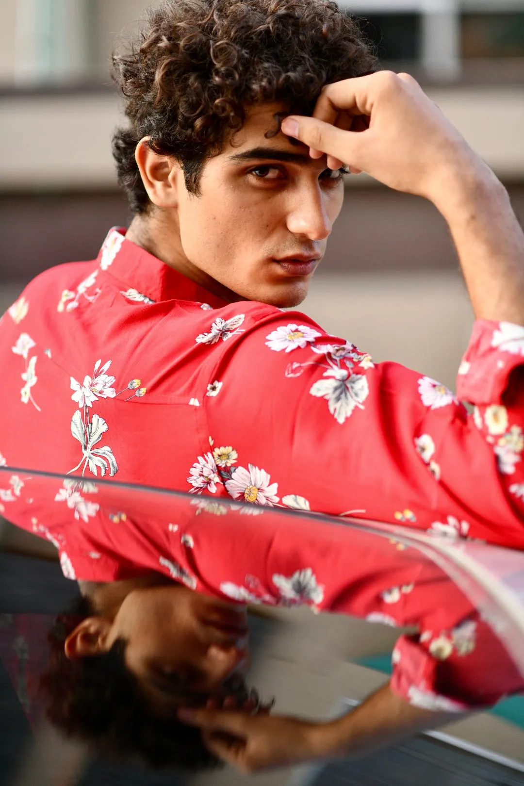 Floral Print Shirt - Red