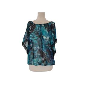 Forever 21 Blue Printed Sheer Blouse | Like New |