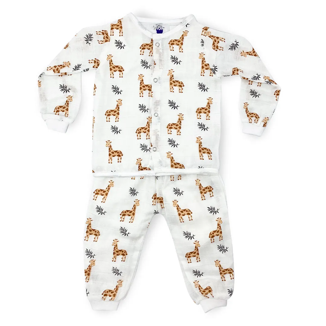 Full sleeve Jabla & Pants - Pyjama Set -100% Organic Muslin Cotton -Giraffe