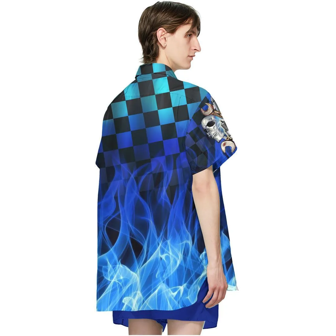 Gearhuman 3D Blue Fire Hot Rod Hawaii Shirt