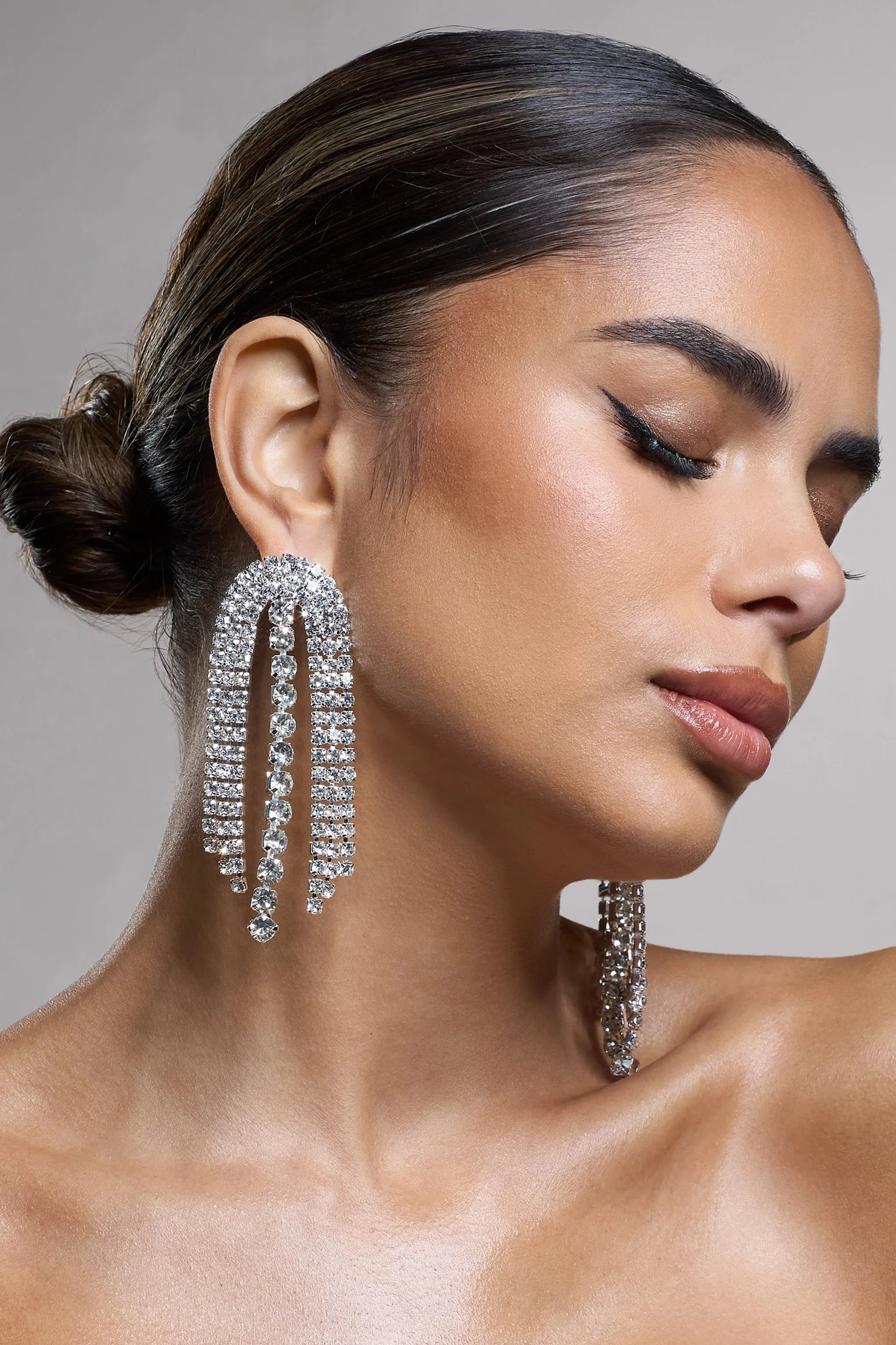 Georgie | Silver Diamante Drop Tassel Earrings