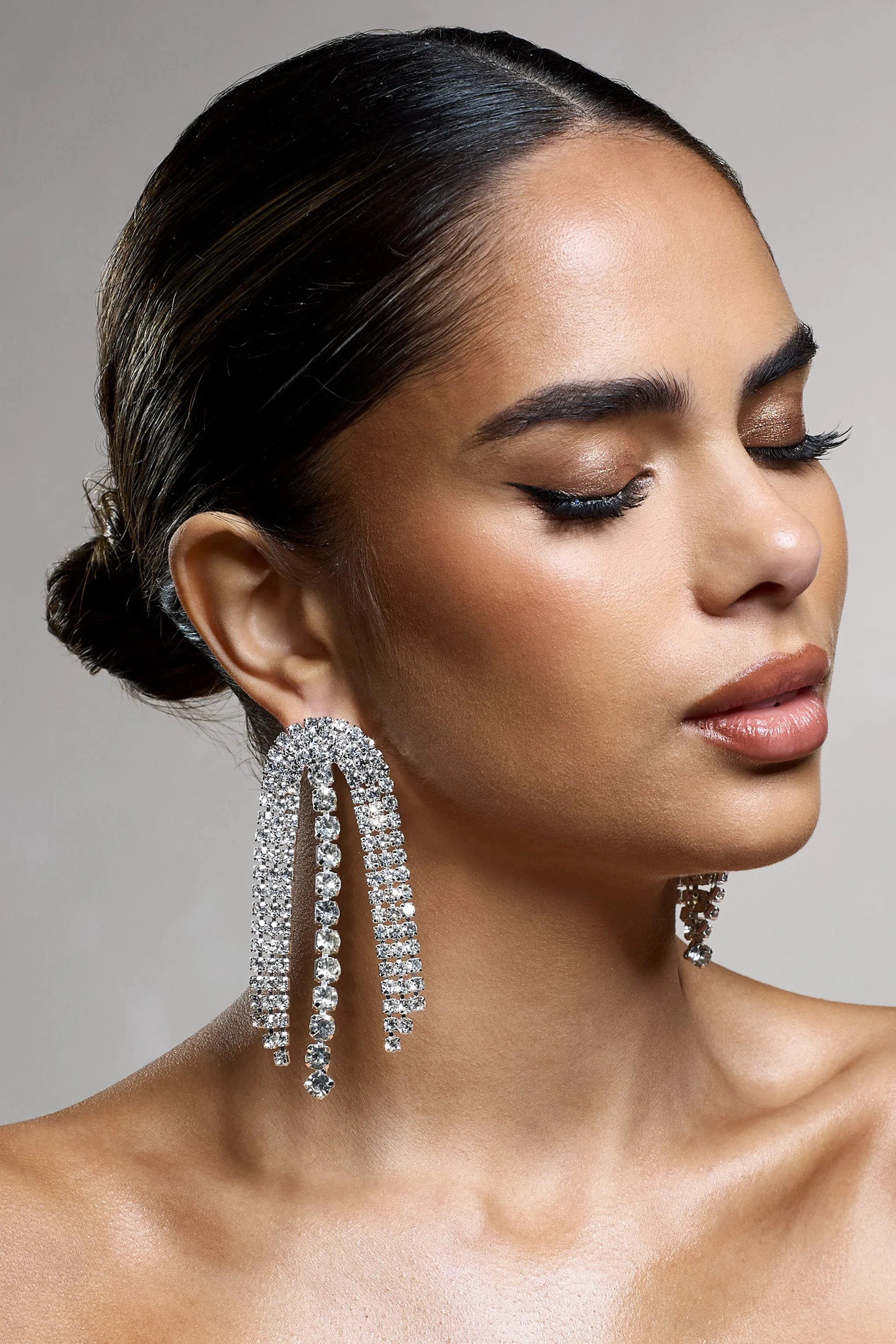 Georgie | Silver Diamante Drop Tassel Earrings