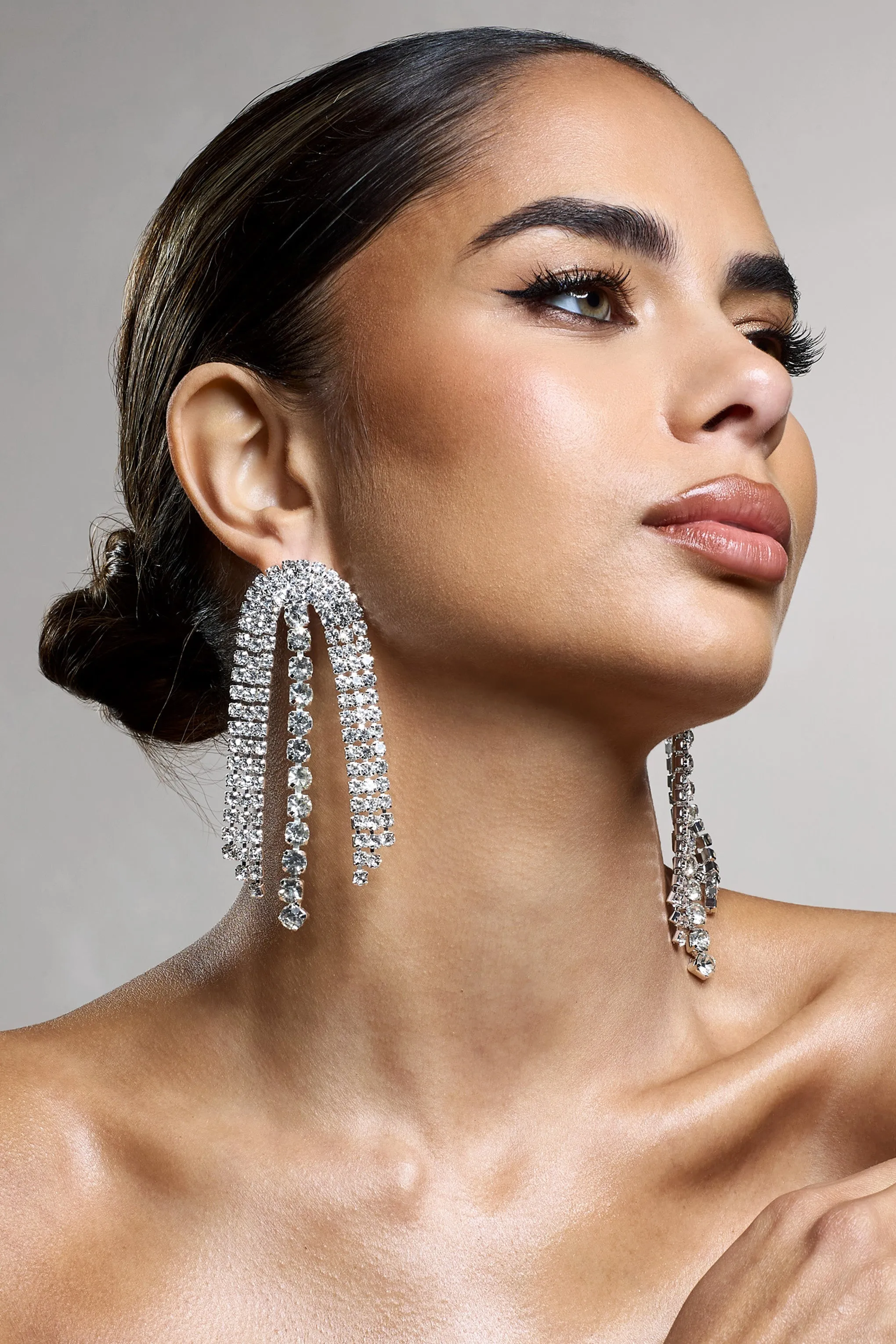 Georgie | Silver Diamante Drop Tassel Earrings