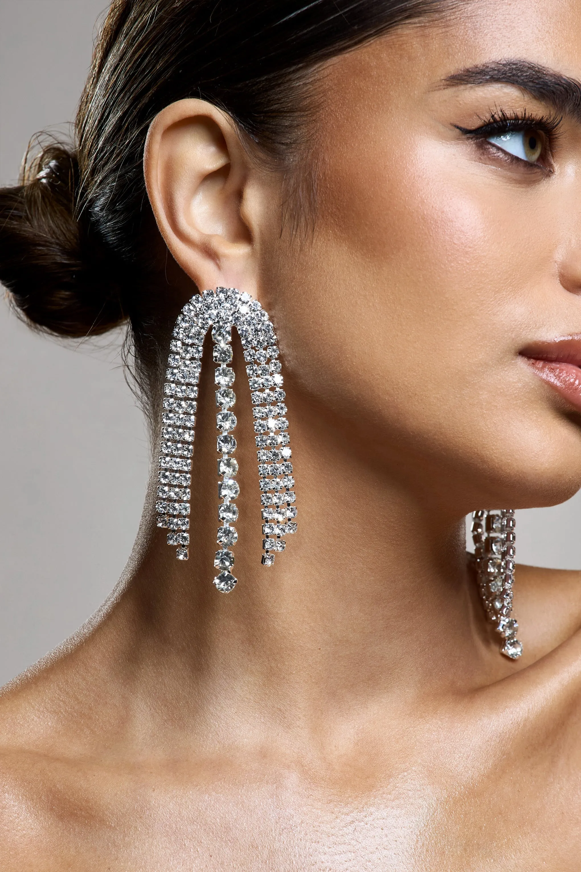 Georgie | Silver Diamante Drop Tassel Earrings