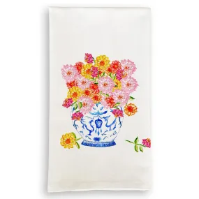 Ginger Jar with Zinnias Tea Towel