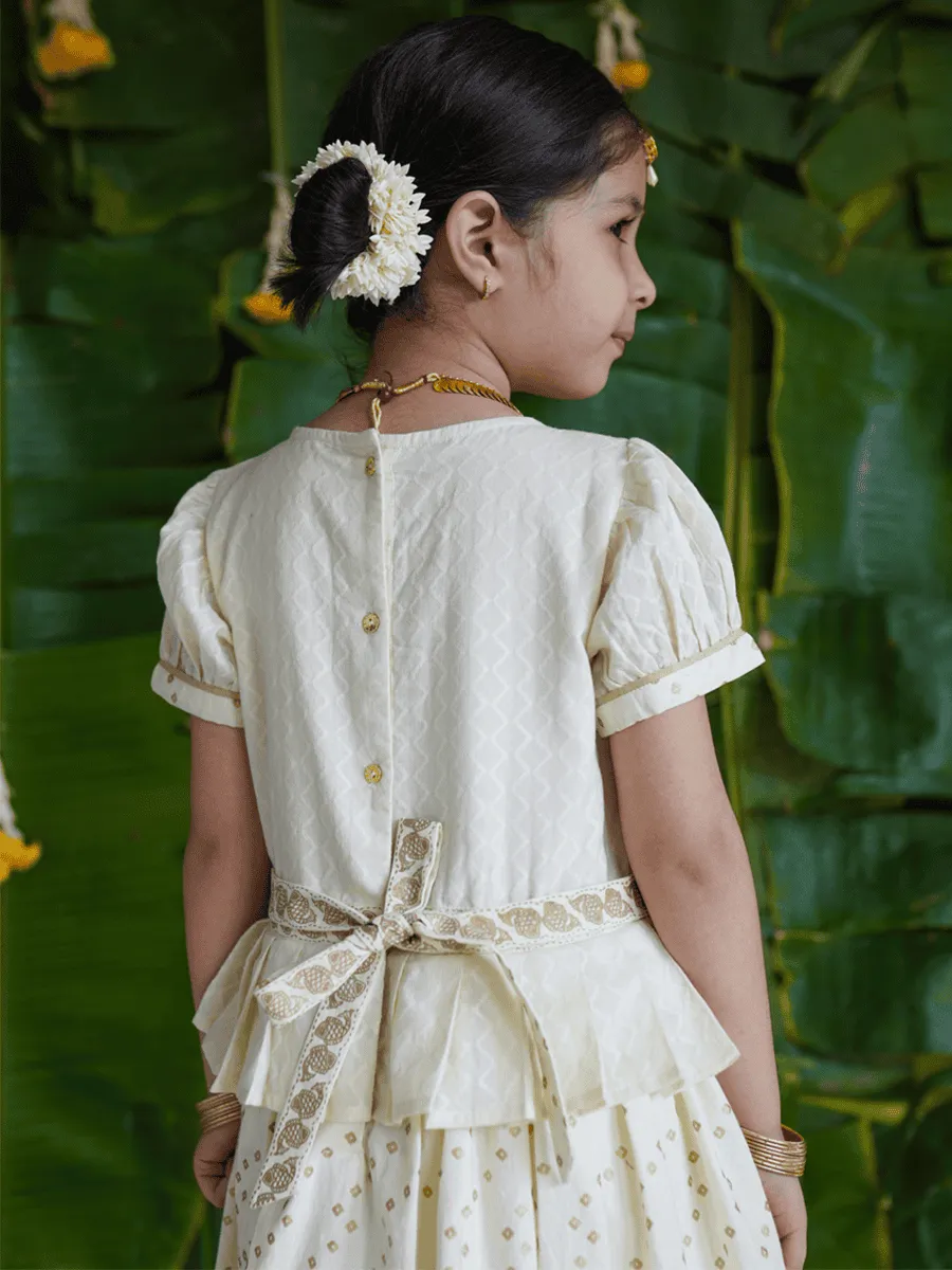 Girl Bandhani Pattu Pavdai-Cream