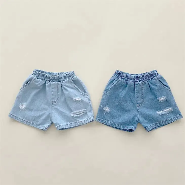 Girls Distressed Elastic Waist Shorts