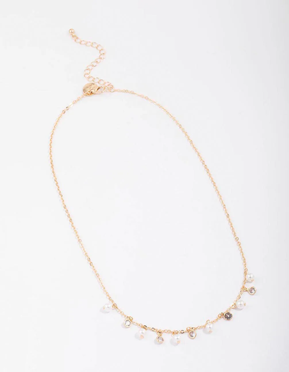 Gold Pearl & Diamante Droplet Chain Necklace