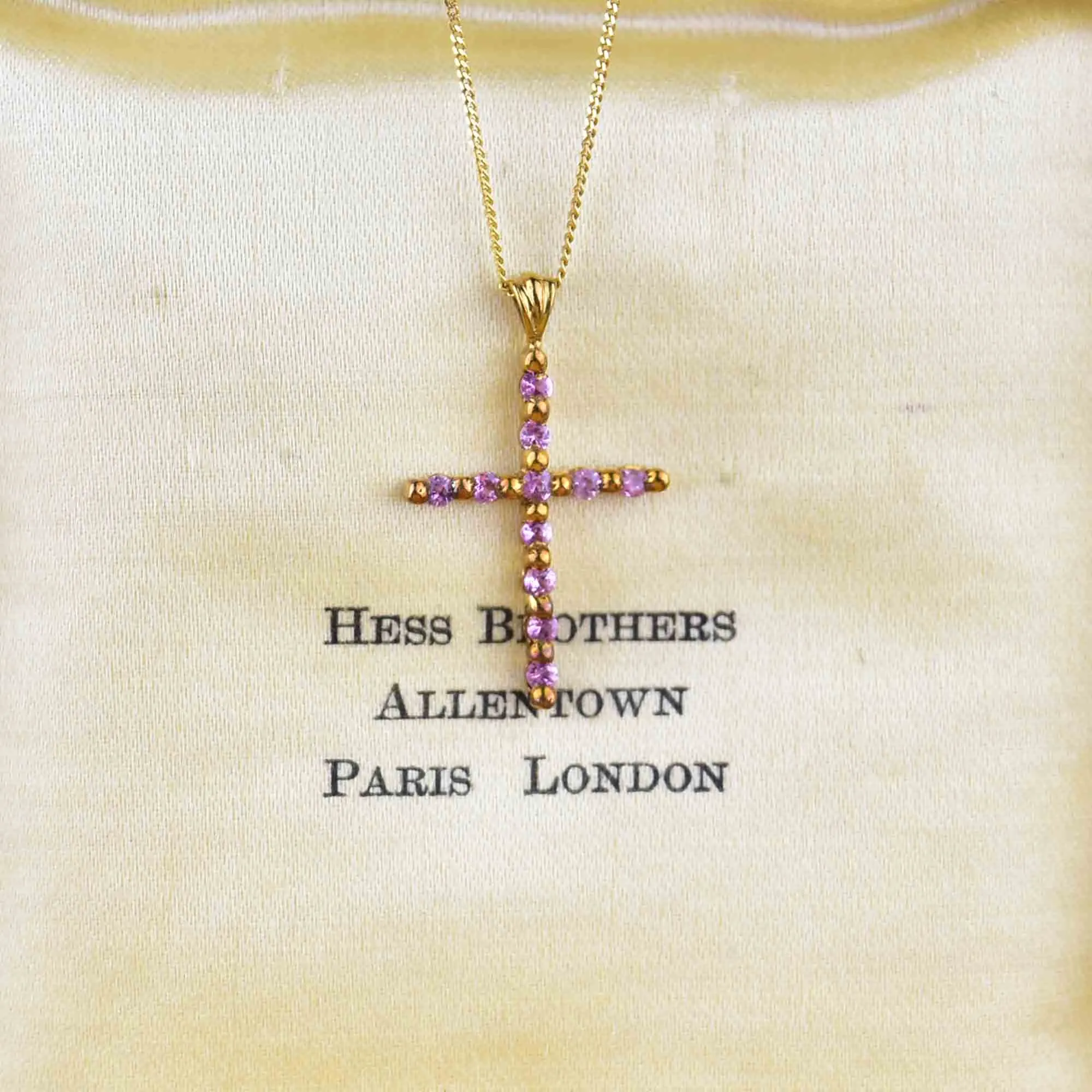 Gold Pink Sapphire Cross Pendant Necklace