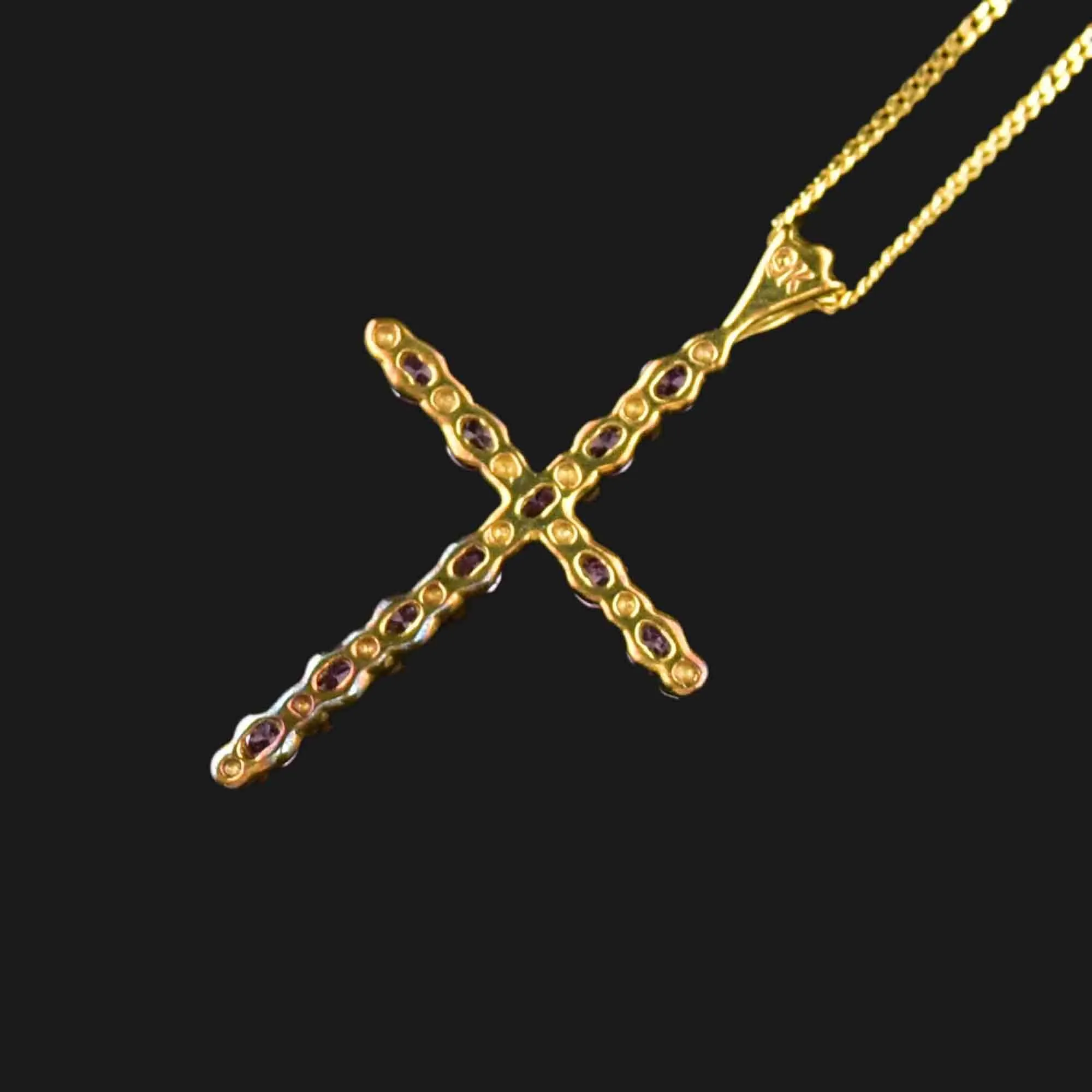 Gold Pink Sapphire Cross Pendant Necklace