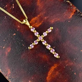 Gold Pink Sapphire Cross Pendant Necklace