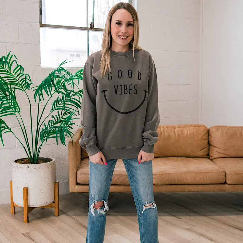 Good Vibes Smile Mocha Sweatshirt