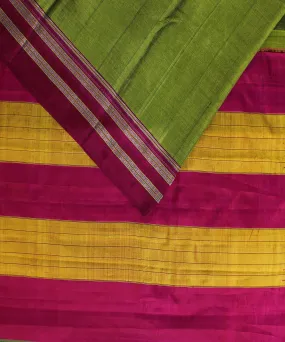 Green pink gayatri border ilkal handwoven cotton art silk saree