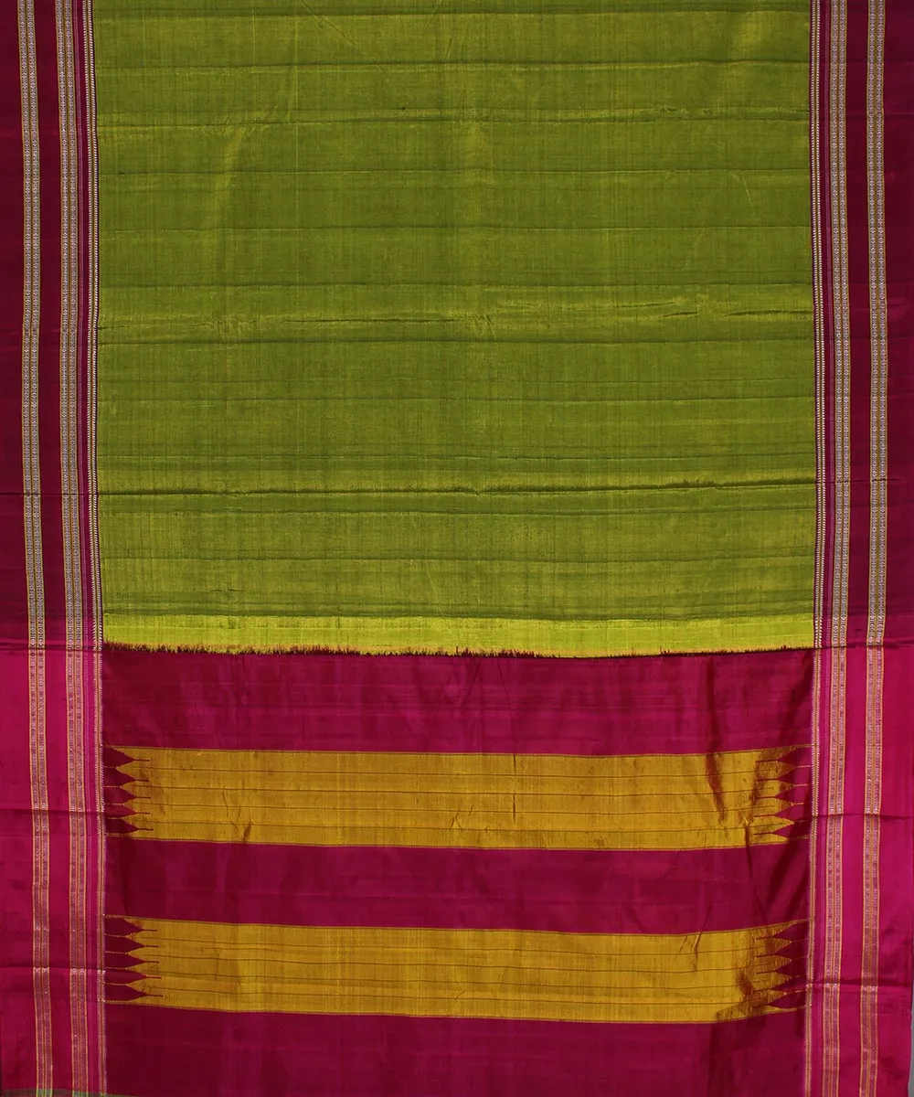 Green pink gayatri border ilkal handwoven cotton art silk saree