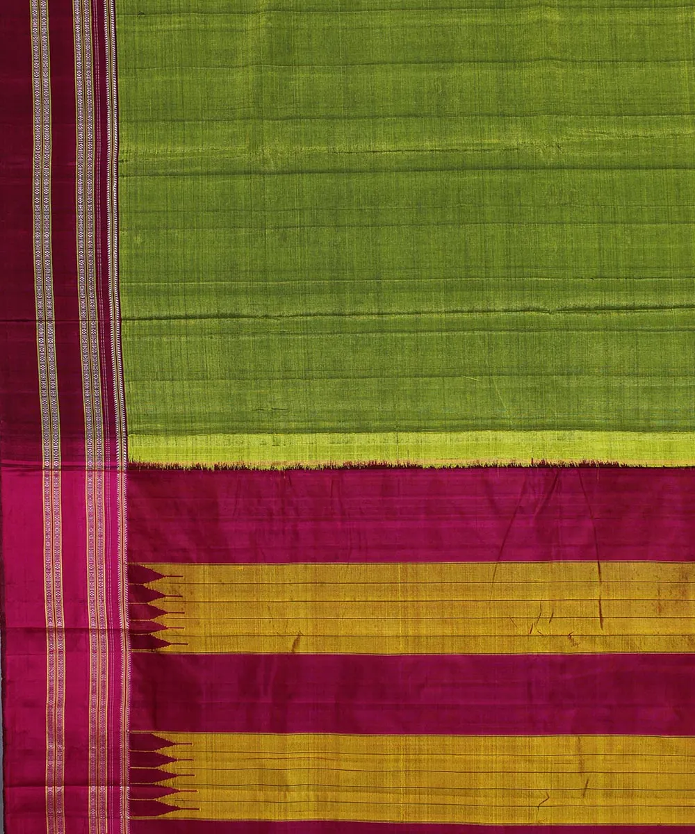 Green pink gayatri border ilkal handwoven cotton art silk saree