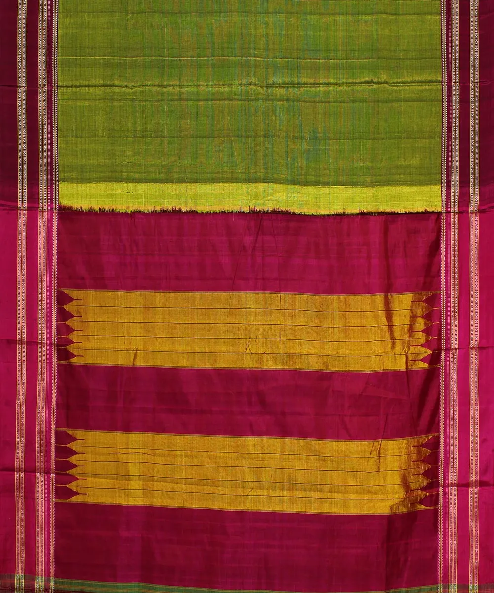 Green pink gayatri border ilkal handwoven cotton art silk saree