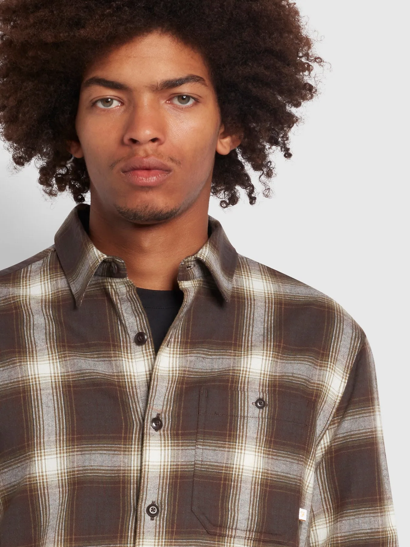 Gregory Casual Fit Organic Cotton Check Shirt In Washed Black