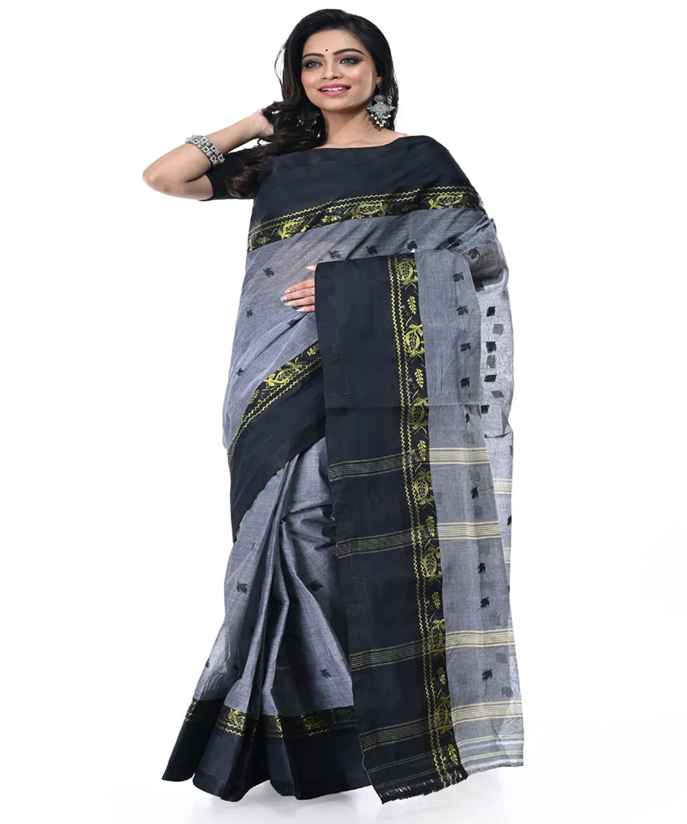 Grey black tangail cotton handwoven saree