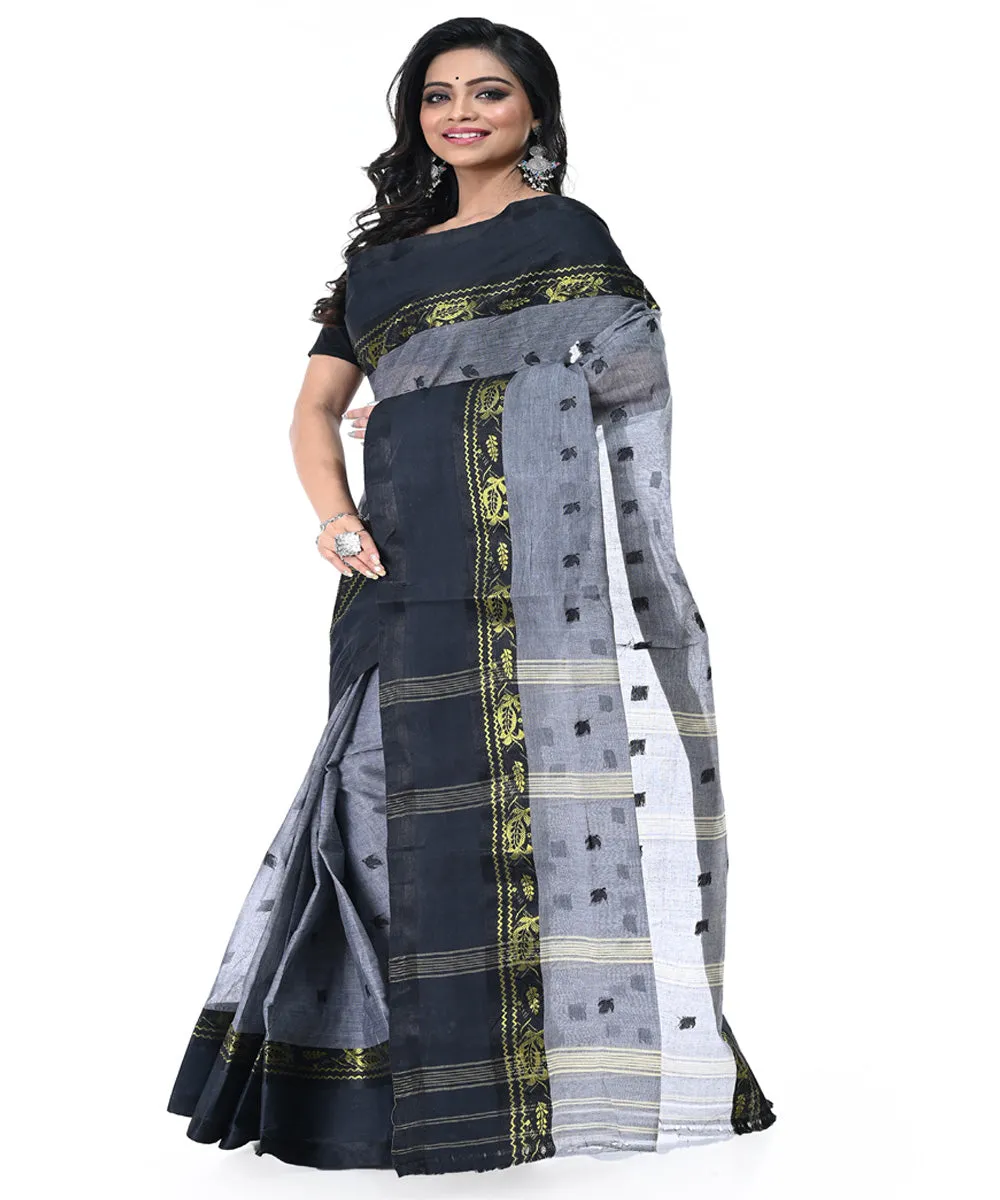 Grey black tangail cotton handwoven saree