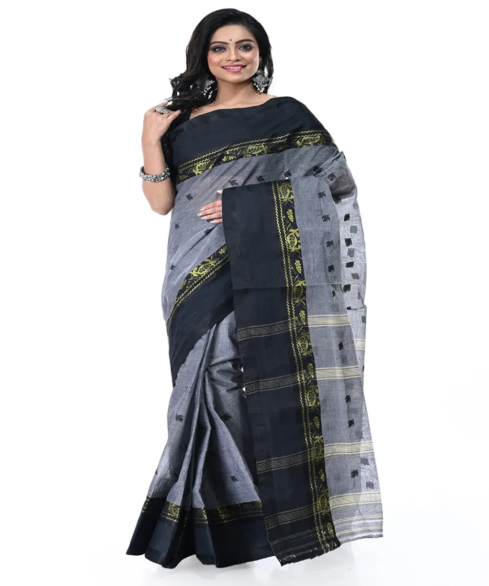 Grey black tangail cotton handwoven saree