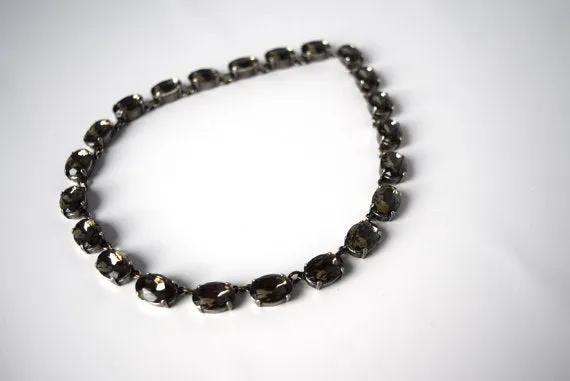 Grey Crystal Collet Necklace - Medium Oval